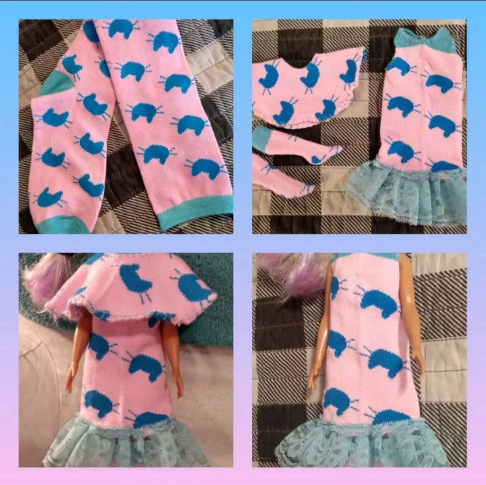 Handmade (Curvy) Barbie 3 pc outfit pink kitties original